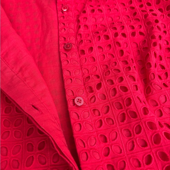 Carolina Herrera Red Eyelet Asymmetrical Shirt Dress size 6 - Picture 6 of 15
